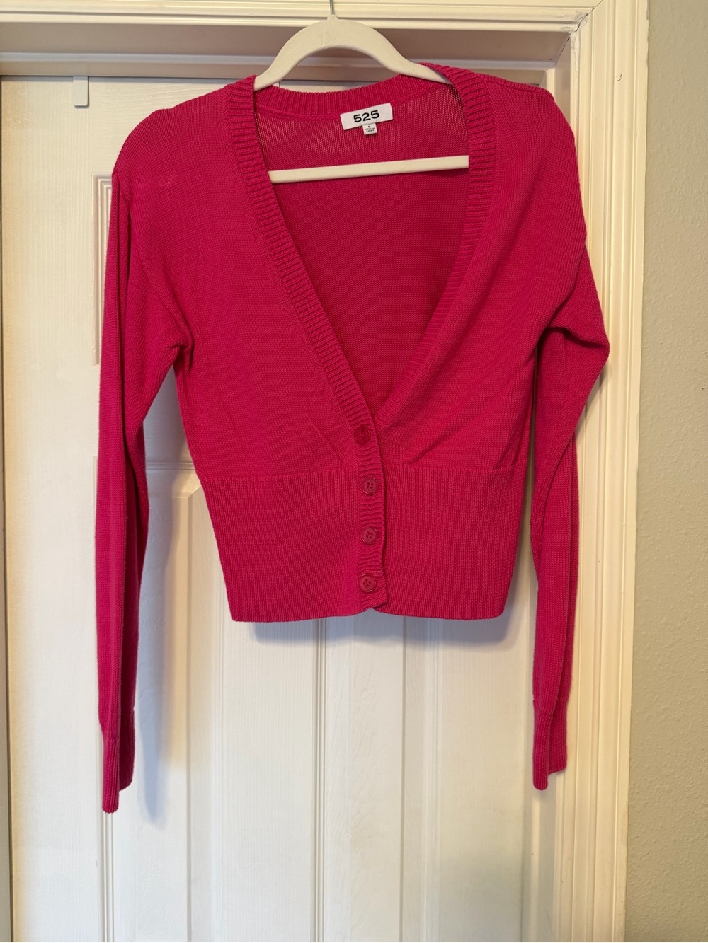 525 America Bright Fuchsia Buttoned V-Neck Cardigan
